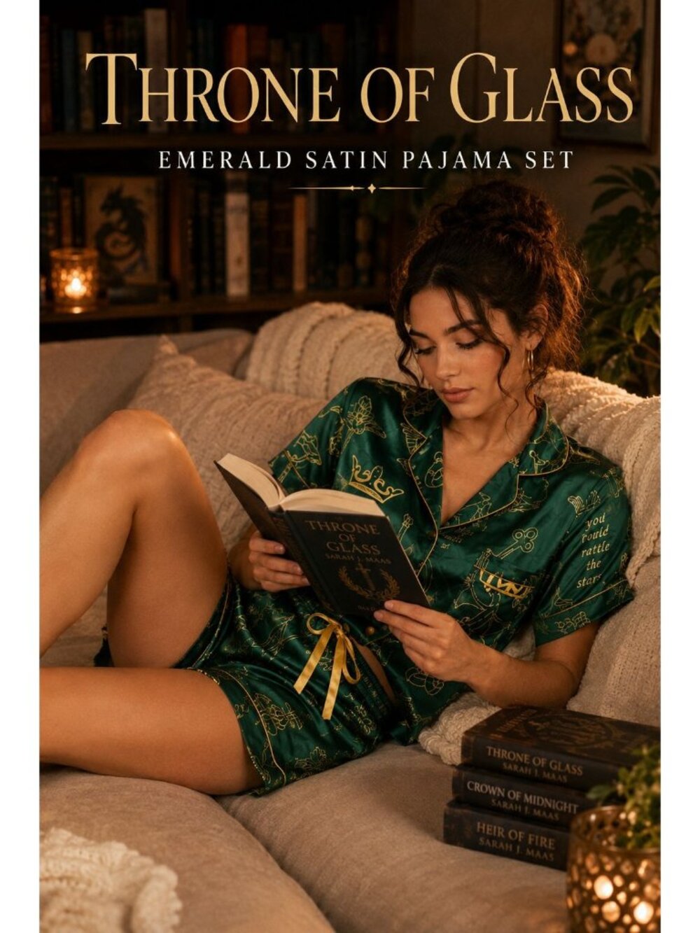 Liv Co Throne Of Glass Aelin Satin Pajama Set L Emerald Sarah J Maas Fantasy